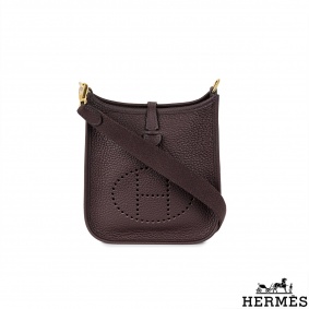 Hermès Mini Evelyne 16cm Chocolate Clemence GHW Hermès Mini Evelyne 16cm Chocolate Clemence GHW